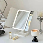 LED makeup mirror showing side angle and rotating design